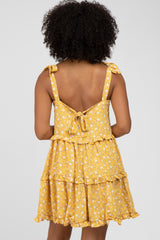 Yellow Floral Tiered Mini Dress