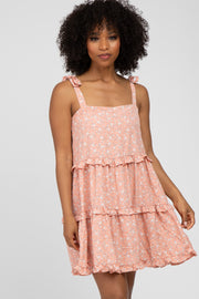 Peach Floral Tiered Mini Dress