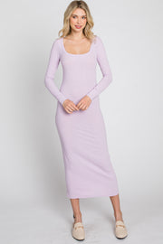 Lavender Ribbed Long Sleeve Maxi Dress