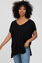 Black V-Neck Oversized Short Sleeve Top