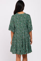 Green Floral Ruffle Sleeve Tiered Maternity Dress