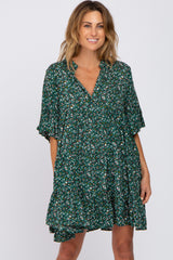 Green Floral Ruffle Sleeve Tiered Maternity Dress