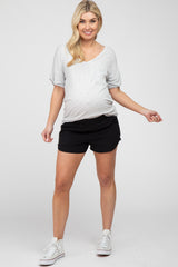 Black Rounded Hem Maternity Active Shorts