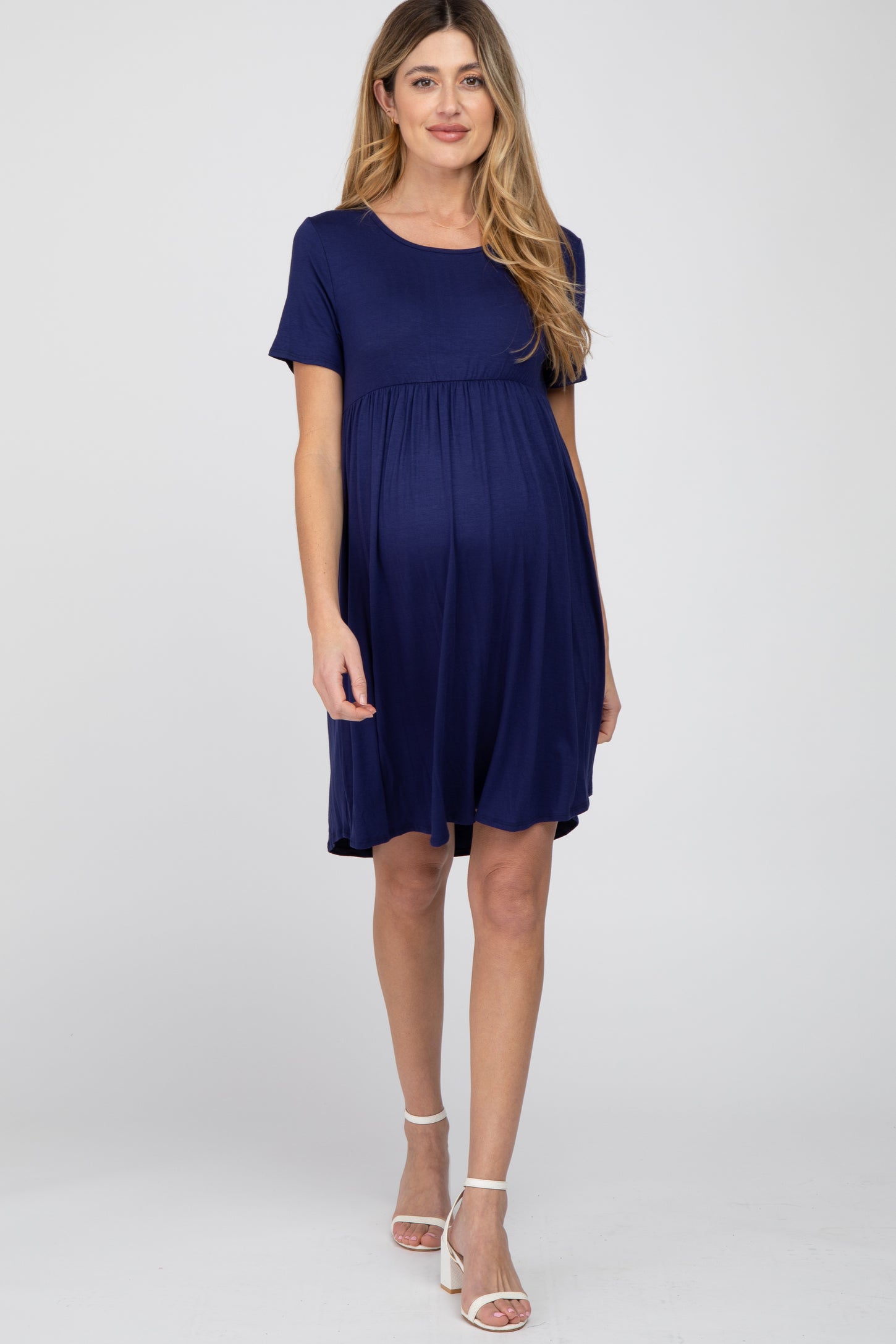 Navy Blue Babydoll Round Hem Maternity Dress – PinkBlush
