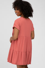 Rust Ribbed Tiered Dress