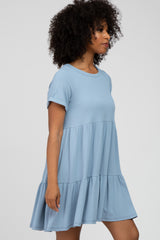 Light Blue Ribbed Tiered Dress