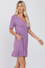 Lavender V-Neck Ruffle Hem Dress