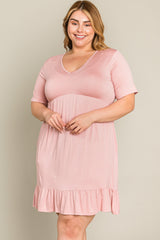 Light Pink V-Neck Ruffle Hem Plus Dress