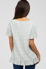 Ivory Floral Square Neck Ruffle Hem Top