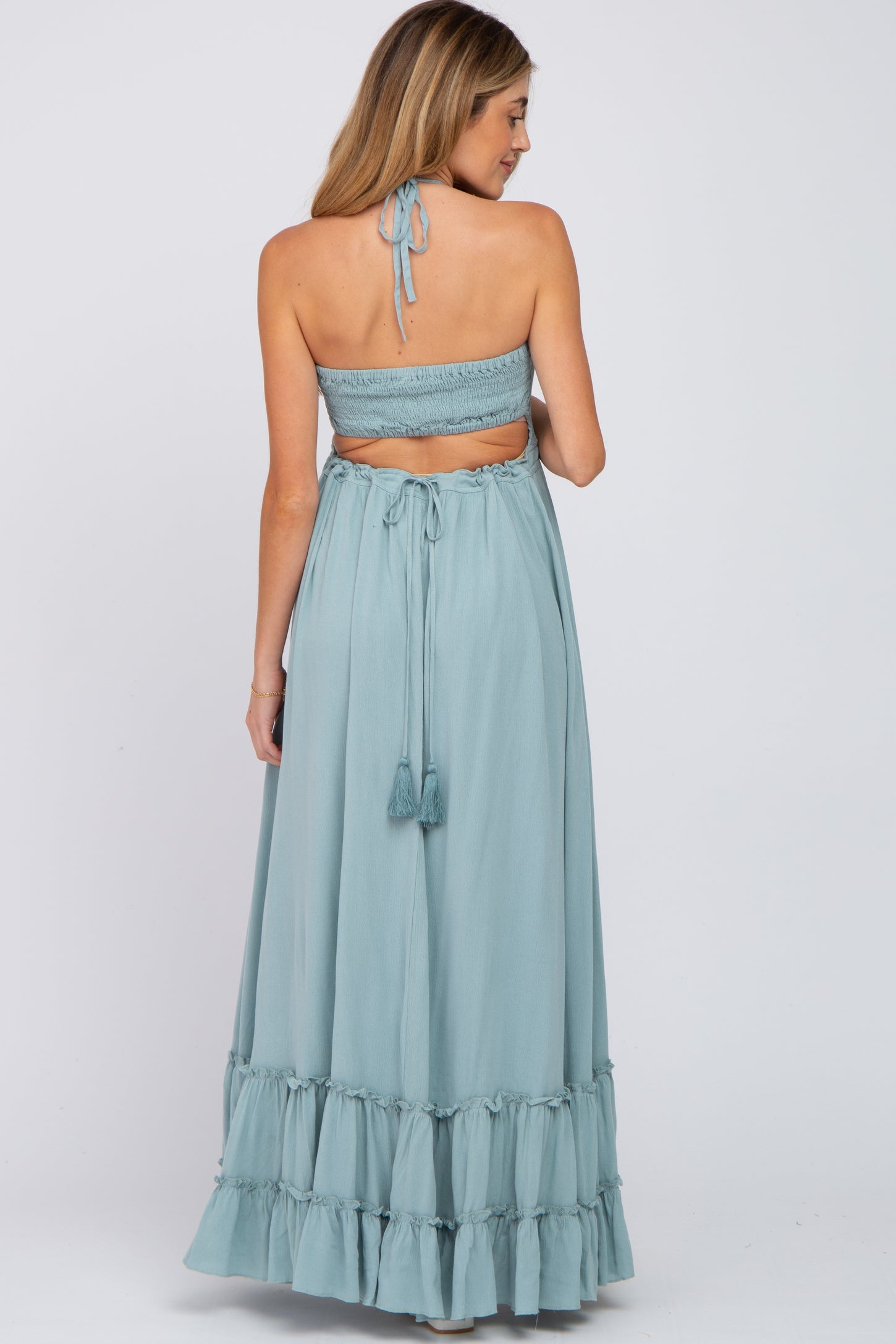 Aqua Halter Neck Cut Out Maternity Maxi Dress PinkBlush Aqua Halter Neck Cut Out Maternity Maxi Dress PinkBlush