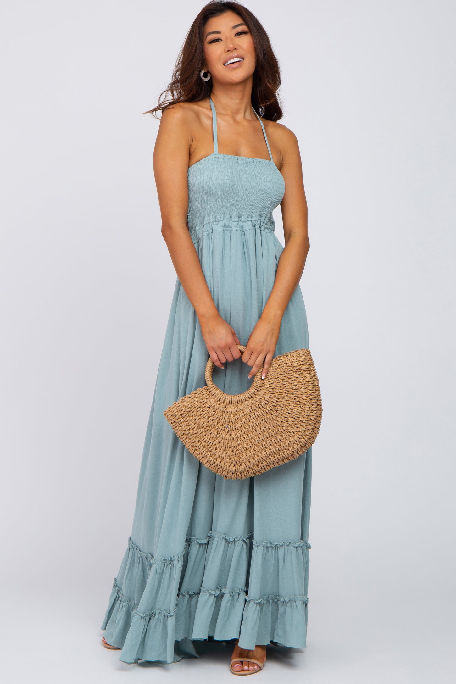 Aqua Halter Neck Cut Out Maxi Dress PinkBlush Aqua Halter Neck Cut Out Maxi Dress PinkBlush