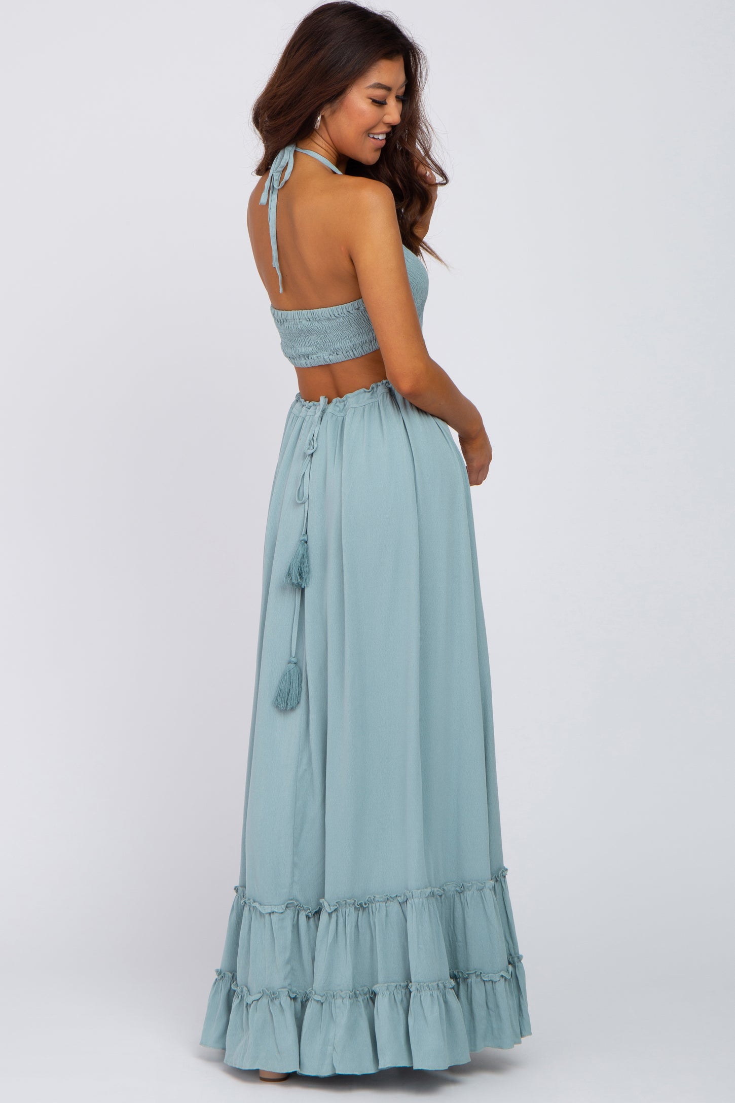 Aqua Halter Neck Cut Out Maxi Dress PinkBlush Aqua Halter Neck Cut Out Maxi Dress PinkBlush