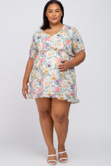 Multi-Color Floral Short Sleeve Plus Maternity Dress