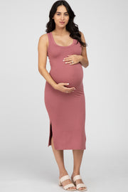 Mauve Sleeveless Side Slit Maternity Dress