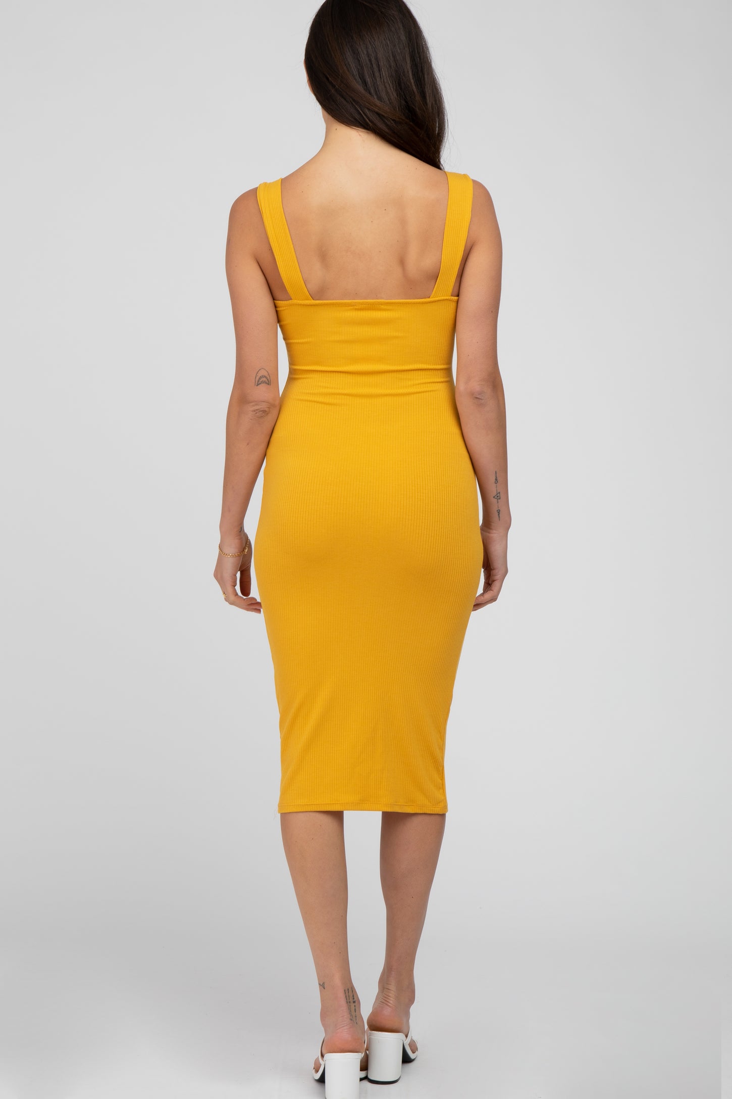 Mustard Ribbed Fitted Dress PinkBlush Mustard Ribbed Fitted Dress PinkBlush