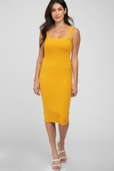 Mustard Ribbed Fitted Maternity Dress