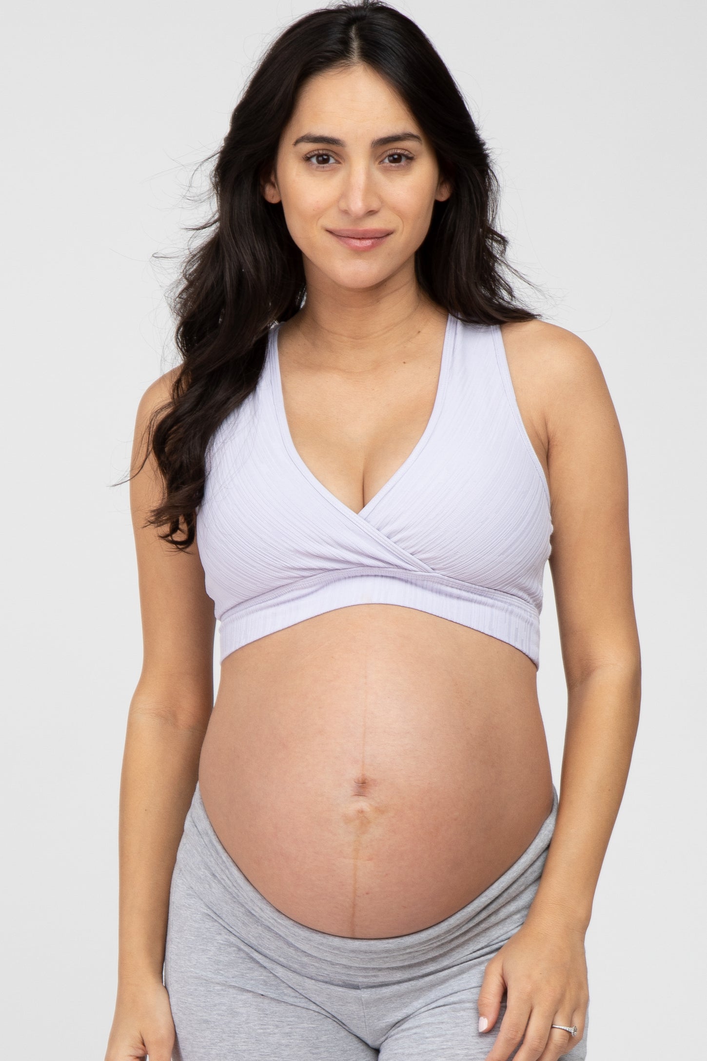 Lavender Ribbed Crossover Maternity Sports Bra– PinkBlush