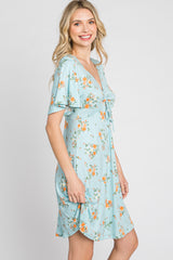 Blue Floral Short Sleeve Dress