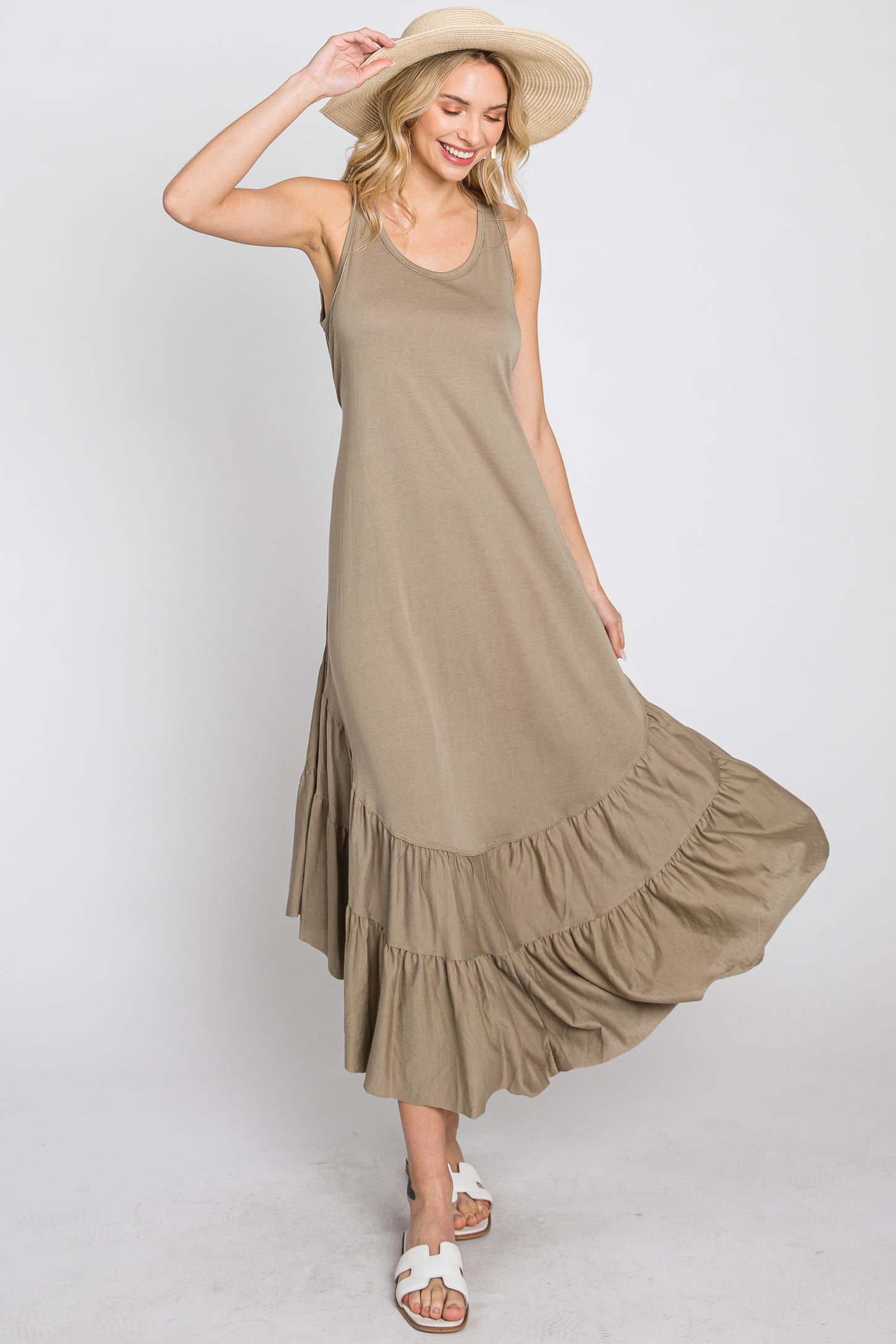Olive Ruffle Hem Midi Dress