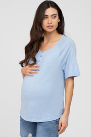 Light Blue Button Up Maternity Top