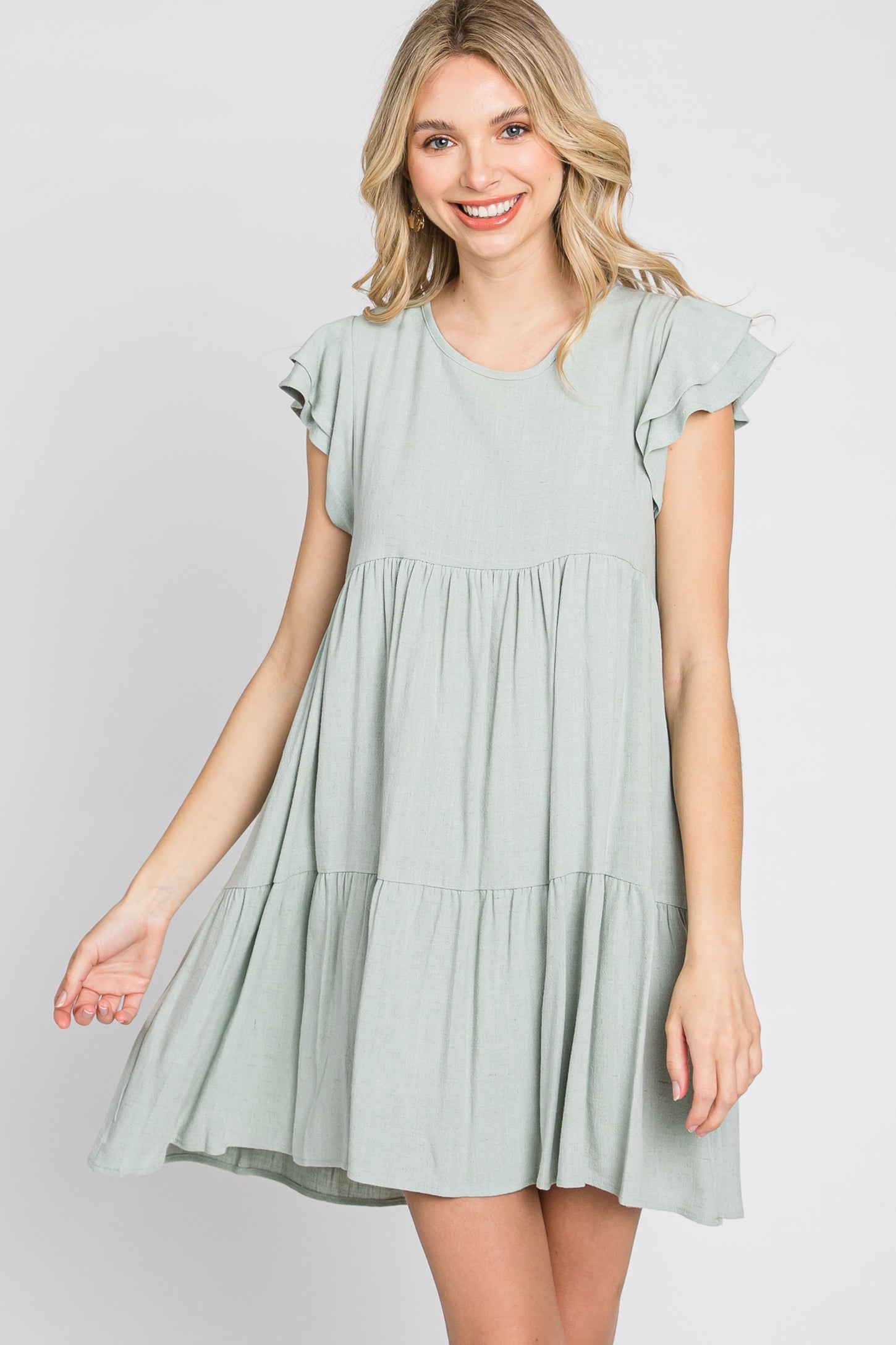 Mint Green Tiered Linen Maternity Dress – PinkBlush