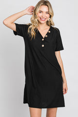 Black Ribbed Button Accent Maternity Dress