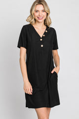 Black Ribbed Button Accent Dress