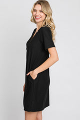Black Ribbed Button Accent Dress