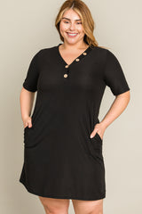 Black Ribbed Button Accent Maternity Plus Dress