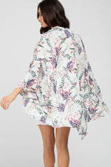 White Floral Bell Sleeve Maternity Cover Up