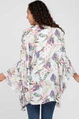 White Floral Bell Sleeve Cover Up