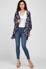Navy Blue Floral Bell Sleeve Cover Up