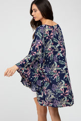 Navy Blue Floral Bell Sleeve Maternity Cover Up