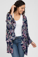 Navy Blue Floral Bell Sleeve Maternity Cover Up