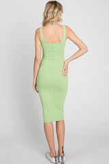 Green Sleeveless Fitted Ribbed Dress