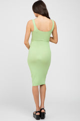 Green Sleeveless Fitted Ribbed Maternity Dress