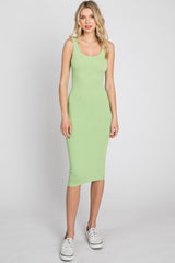 Green Sleeveless Fitted Ribbed Maternity Dress