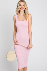 Pink Sleeveless Fitted Ribbed Dress