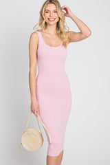 Pink Sleeveless Fitted Ribbed Dress
