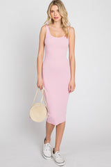 Pink Sleeveless Fitted Ribbed Maternity Dress