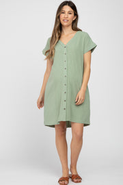 Sage Green Linen Button Front Maternity Dress