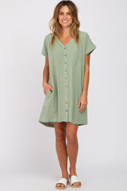 Sage Green Linen Button Front Dress