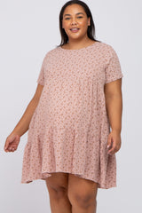 Light Pink Printed Plus Maternity Babydoll Dress