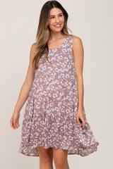 Mauve Floral Sleeveless Tiered Maternity Dress