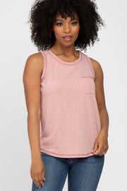 Pink Heathered Sleeveless Pocket Front Top