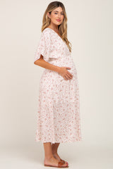 Ivory Floral Wrap Maternity Midi Dress