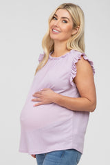 Lavender Ruffle Accent High Neck Maternity Top