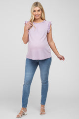 Lavender Ruffle Accent High Neck Maternity Top