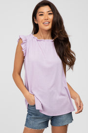 Lavender Ruffle Accent High Neck Top