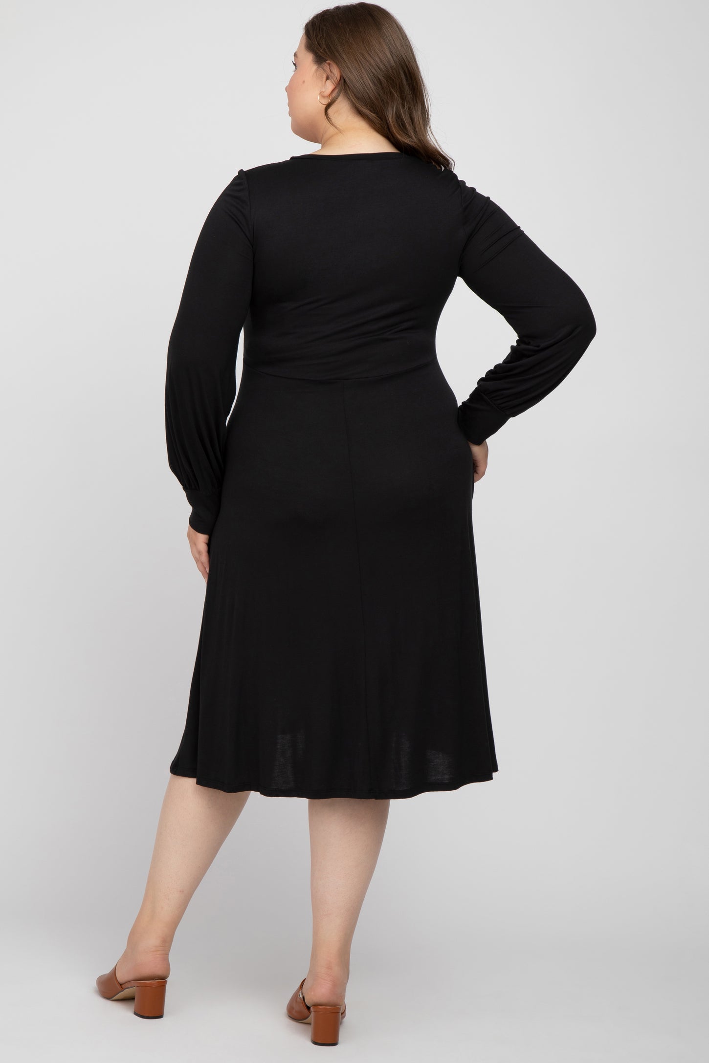 Black Bubble Sleeve Maternity Plus Midi Dress Black Bubble Sleeve Maternity Plus Midi Dress
